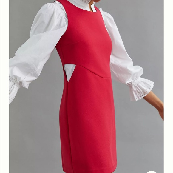NWT Anthropologie Red cut out mini shift dress with cut out detail S - Picture 3 of 7